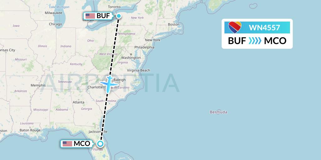 WN4557 Southwest Airlines Flight Map: Buffalo to Orlando