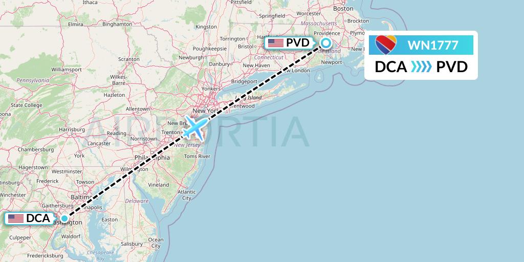 WN1777 Southwest Airlines Flight Map: Washington to Providence