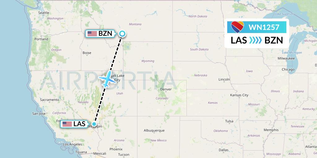 WN1257 Southwest Airlines Flight Map: Las Vegas to Bozeman