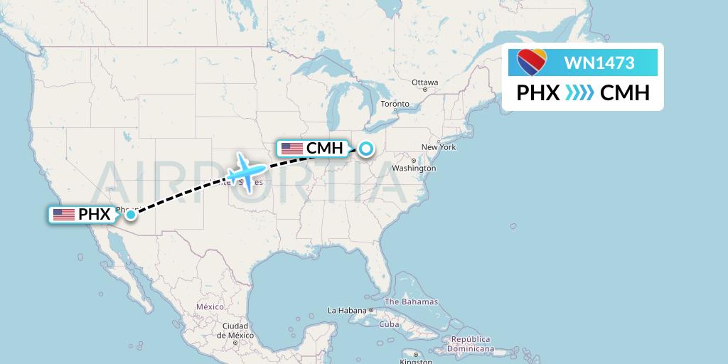 WN1473 Southwest Airlines Flight Map: Phoenix to Columbus