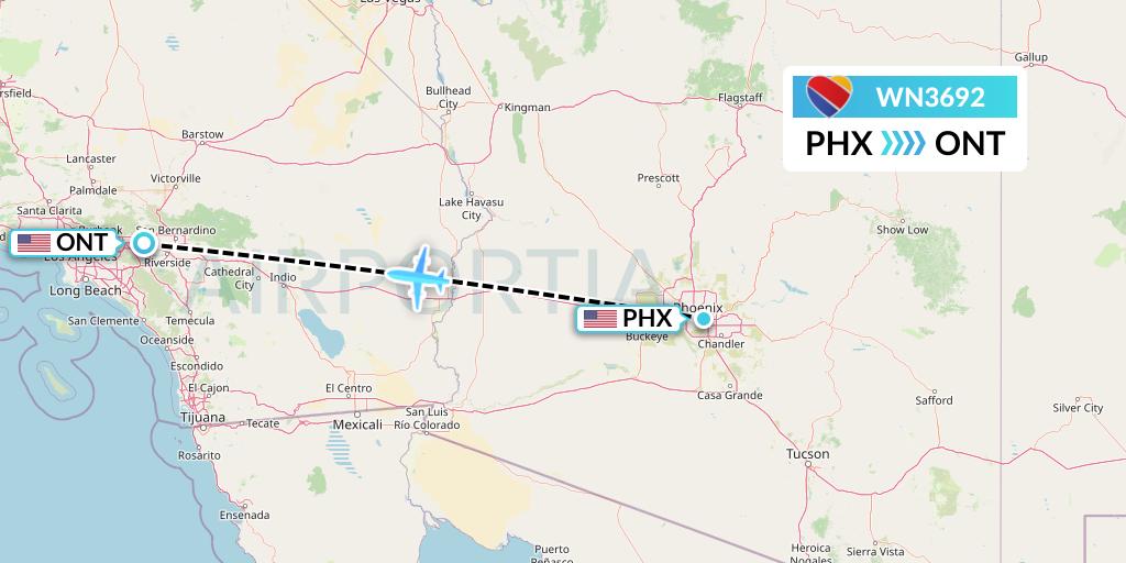 WN3692 Southwest Airlines Flight Map: Phoenix to Ontario