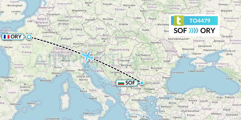 TO4479 Transavia France Flight Map: Sofia to Paris