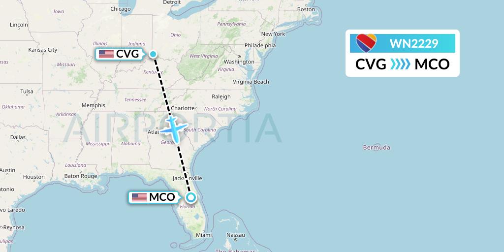 WN2229 Southwest Airlines Flight Map: Cincinnati to Orlando