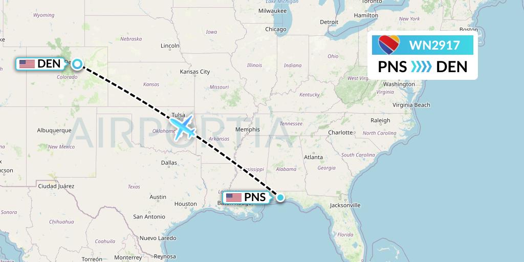 WN2917 Southwest Airlines Flight Map: Pensacola to Denver
