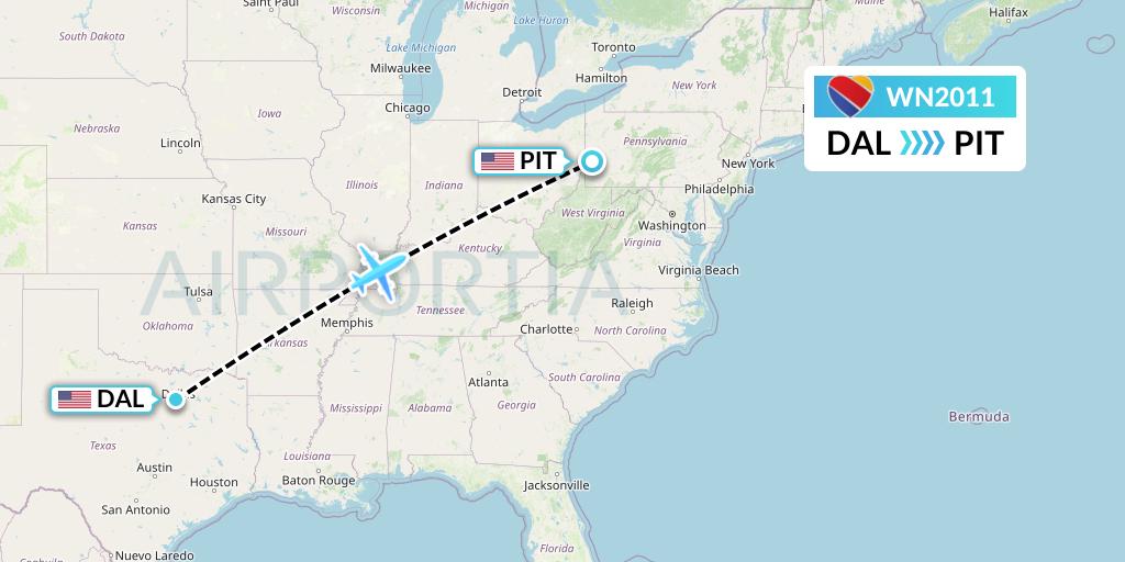 WN2011 Southwest Airlines Flight Map: Dallas to Pittsburgh