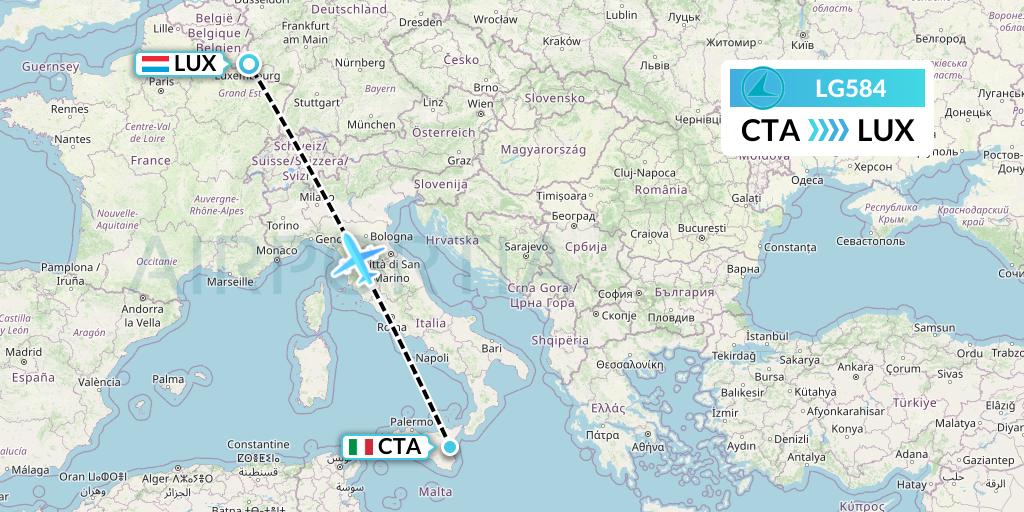 LG584 Luxair Flight Map: Catania to Luxembourg