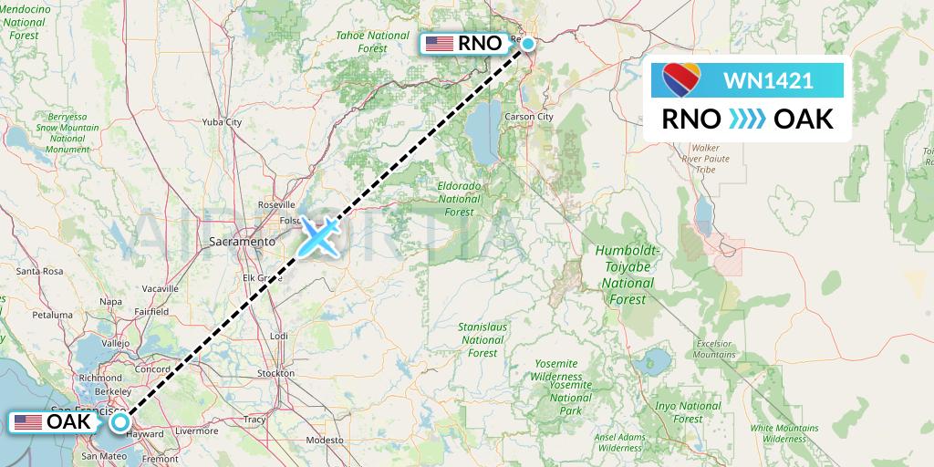 WN1421 Southwest Airlines Flight Map: Reno to Oakland
