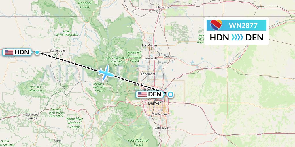 WN2877 Southwest Airlines Flight Map: Hayden to Denver