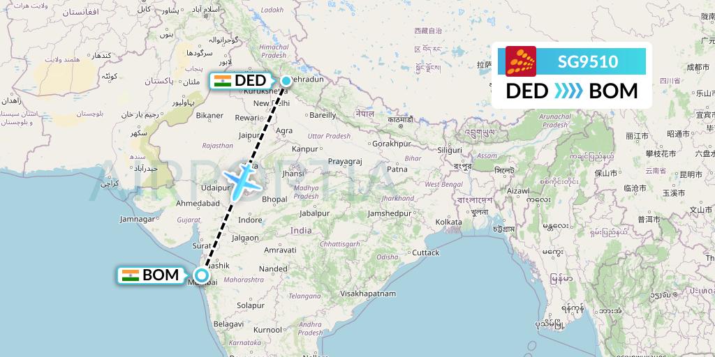 SG9510 SpiceJet Flight Map: Dehradun to Mumbai