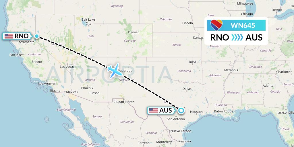 WN645 Southwest Airlines Flight Map: Reno to Austin