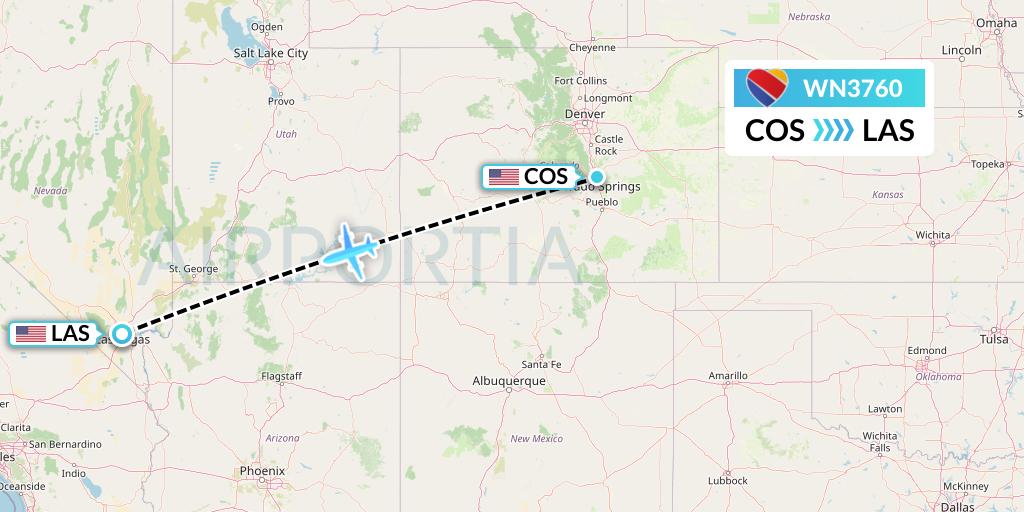 WN3760 Southwest Airlines Flight Map: Colorado Springs to Las Vegas
