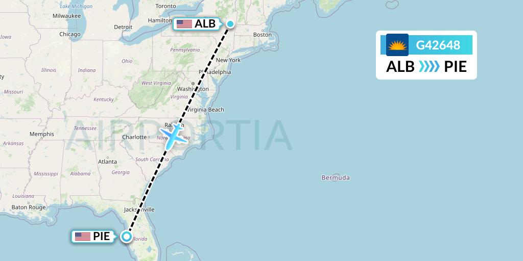G42648 Allegiant Air Flight Map: Albany to St. Petersburg
