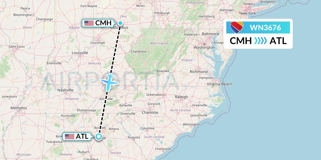 WN3676 Southwest Airlines Flight Map: Columbus to Atlanta