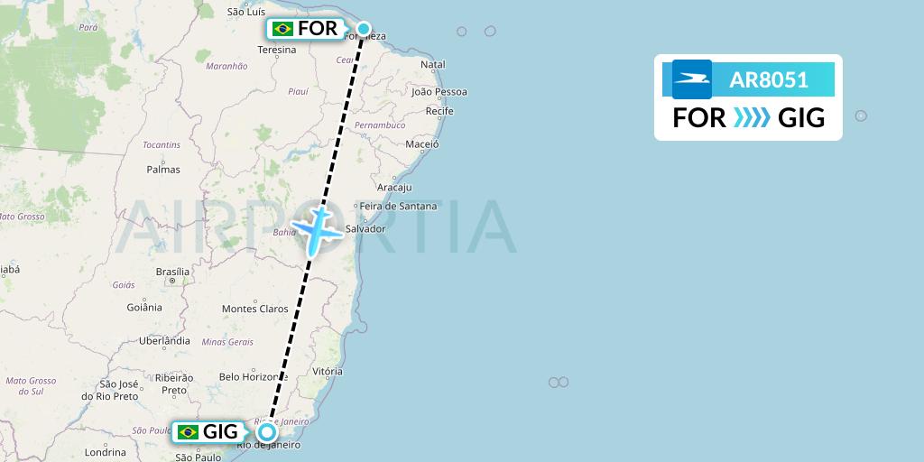 AR8051 Aerolineas Argentinas Flight Map: Fortaleza to Rio de Janeiro