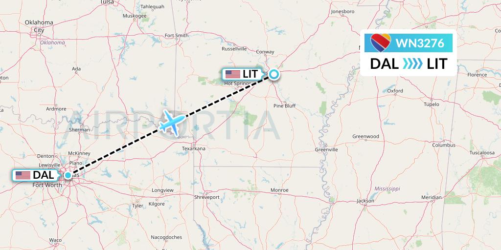 WN3276 Southwest Airlines Flight Map: Dallas to Little Rock