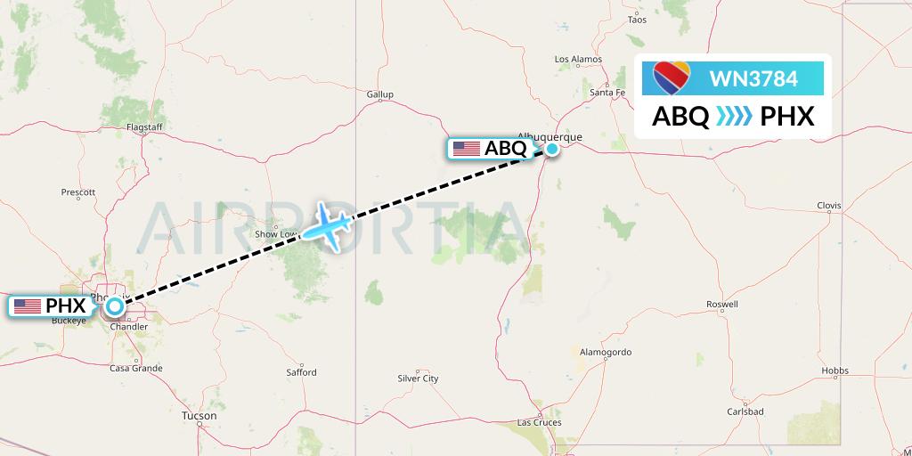 WN3784 Southwest Airlines Flight Map: Albuquerque to Phoenix