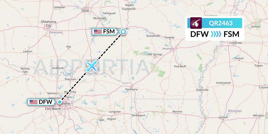QR2463 Qatar Airways Flight Map: Dallas to Fort Smith