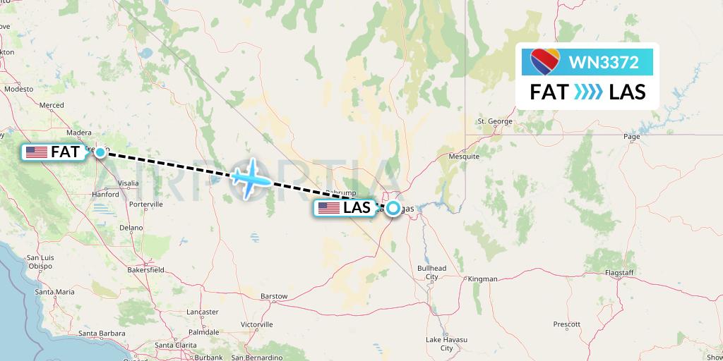 WN3372 Southwest Airlines Flight Map: Fresno to Las Vegas