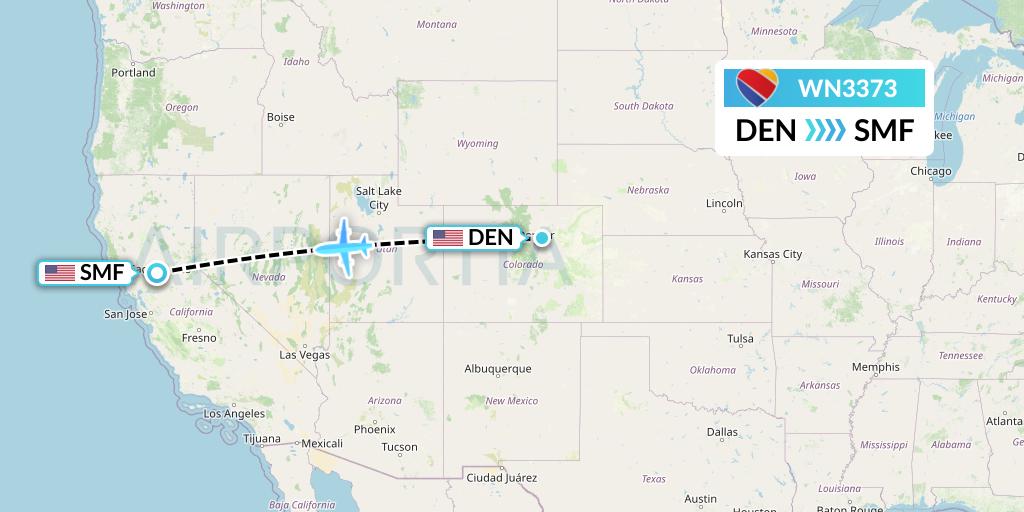 WN3373 Southwest Airlines Flight Map: Denver to Sacramento