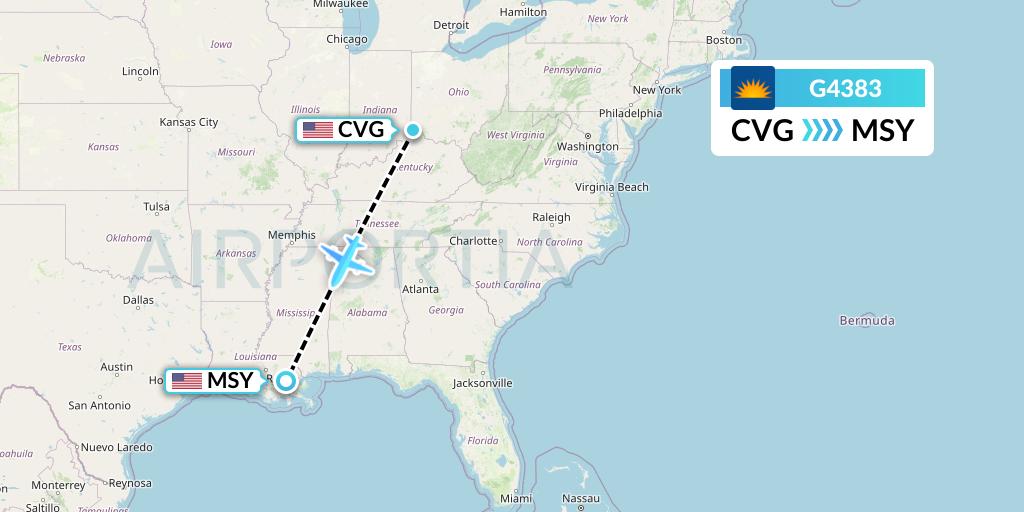 G4383 Allegiant Air Flight Map: Cincinnati to New Orleans