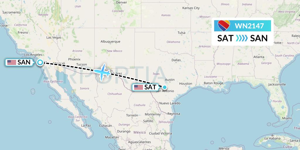 WN2147 Southwest Airlines Flight Map: San Antonio to San Diego