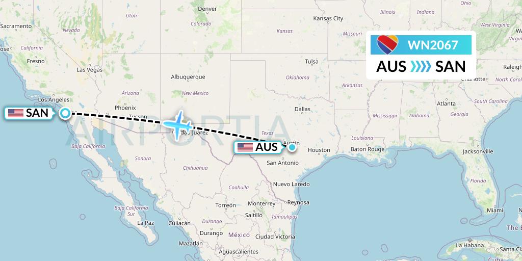 WN2067 Southwest Airlines Flight Map: Austin to San Diego