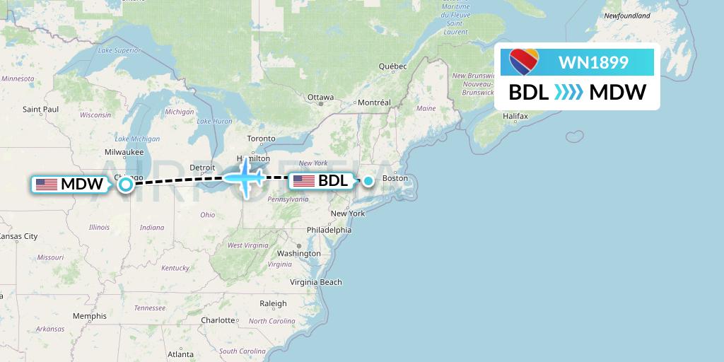 WN1899 Southwest Airlines Flight Map: Windsor Locks to Chicago