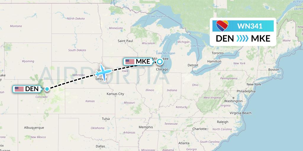 WN341 Southwest Airlines Flight Map: Denver to Milwaukee