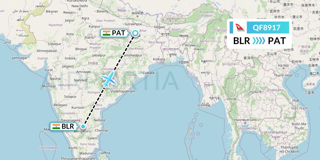 QF8917 Qantas Flight Map: Bangalore to Patna