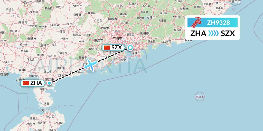ZH9328 Shenzhen Airlines Flight Map: Zhanjiang to Shenzhen