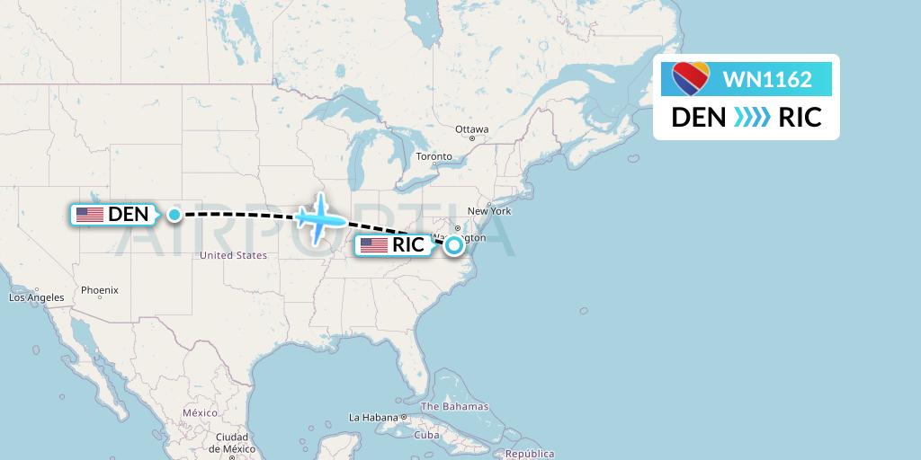 WN1162 Southwest Airlines Flight Map: Denver to Richmond
