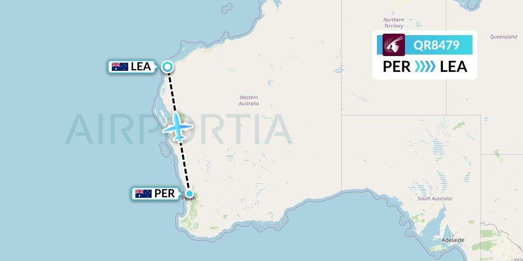 QR8479 Qatar Airways Flight Map: Perth to Learmonth