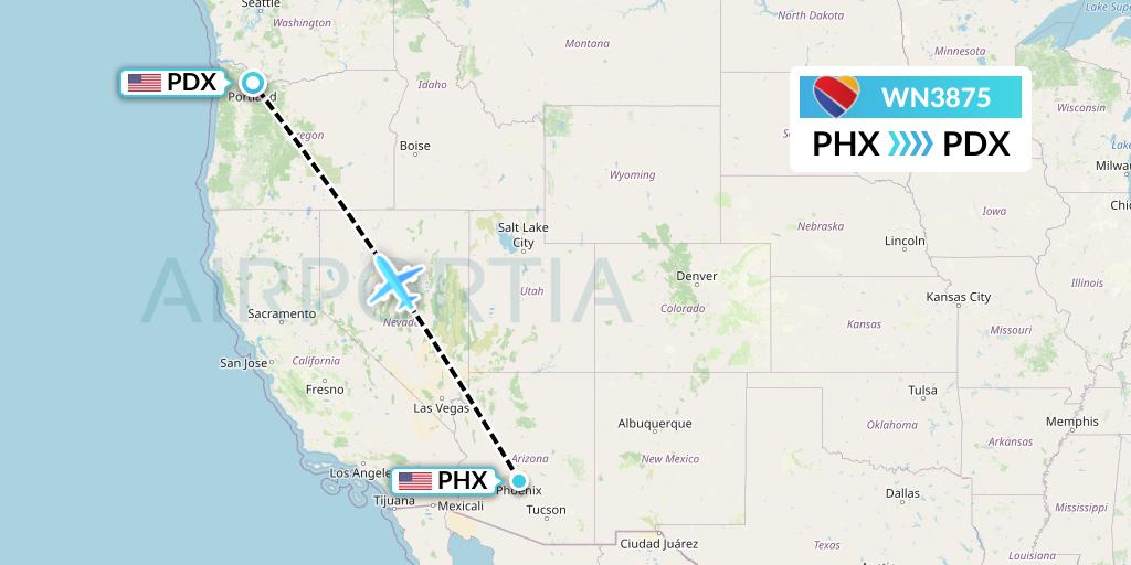 WN3875 Southwest Airlines Flight Map: Phoenix to Portland