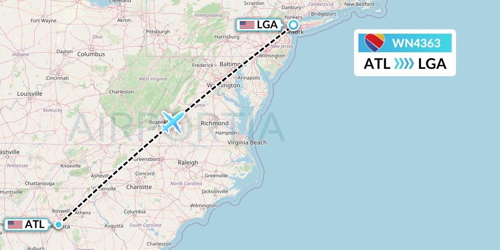 WN4363 Southwest Airlines Flight Map: Atlanta to New York