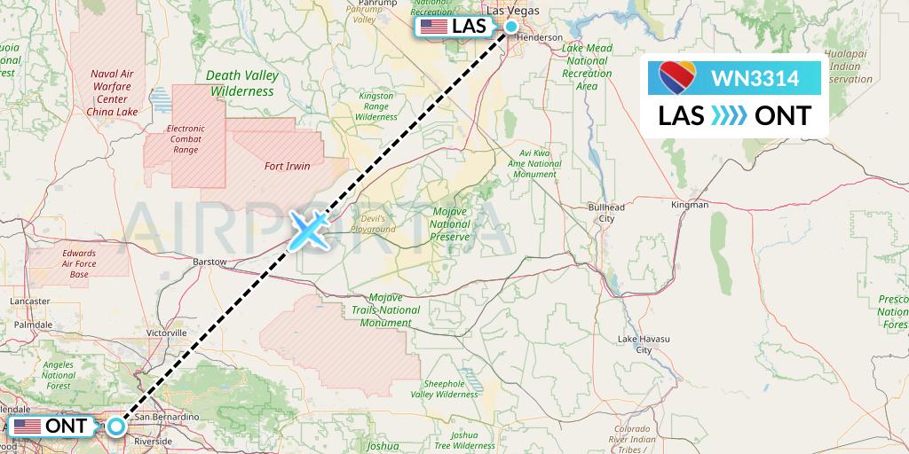 WN3314 Southwest Airlines Flight Map: Las Vegas to Ontario