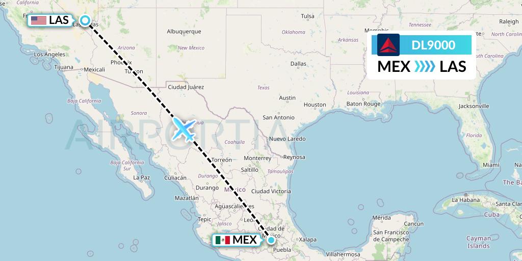 DL9000 Delta Air Lines Flight Map: Mexico City to Las Vegas
