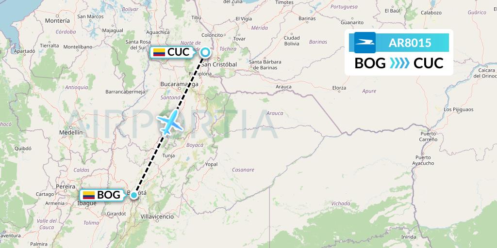 AR8015 Aerolineas Argentinas Flight Map: Bogota to Cucuta