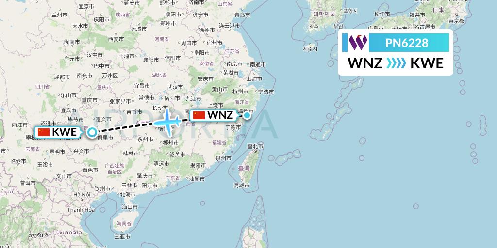 PN6228 China West Air Flight Map: Wenzhou to Guiyang