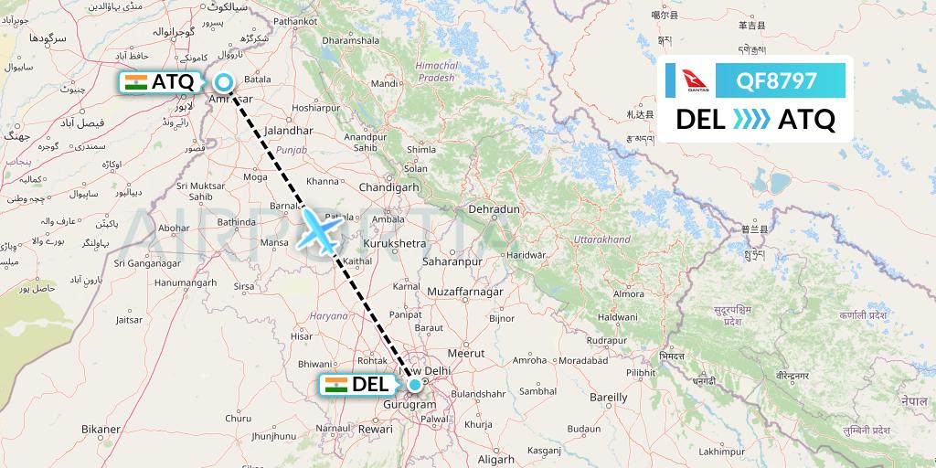 QF8797 Qantas Flight Map: Delhi to Amritsar