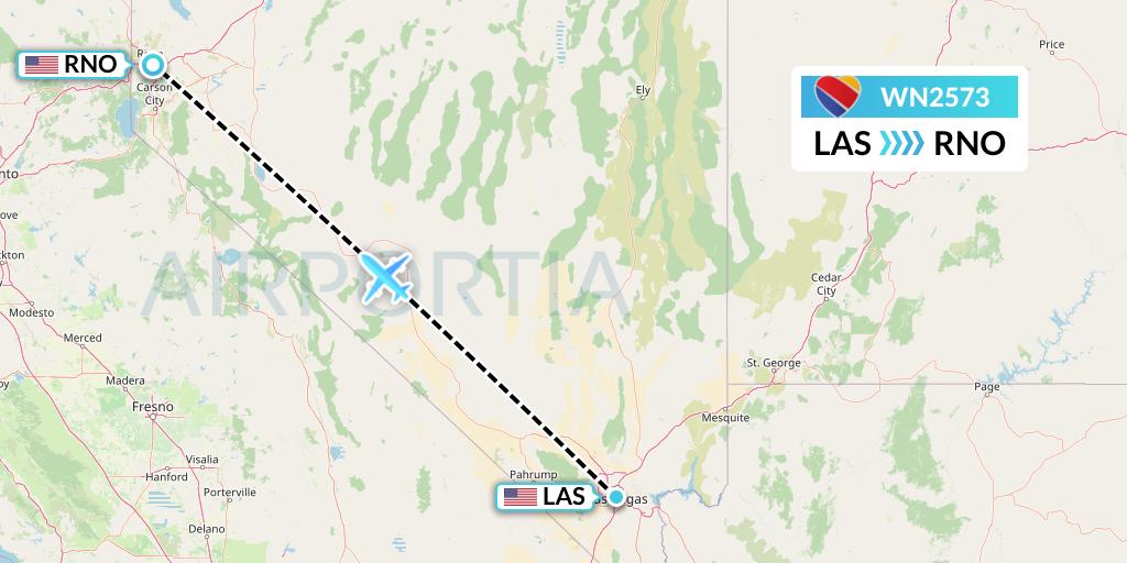 WN2573 Southwest Airlines Flight Map: Las Vegas to Reno