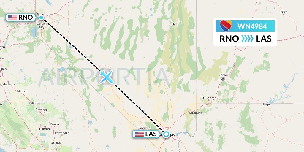 WN4984 Southwest Airlines Flight Map: Reno to Las Vegas