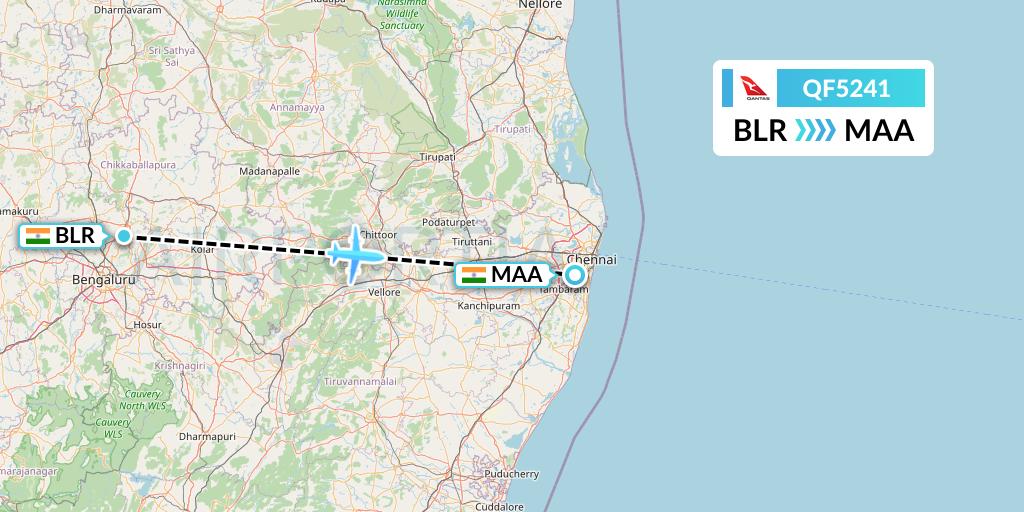 QF5241 Qantas Flight Map: Bangalore to Chennai