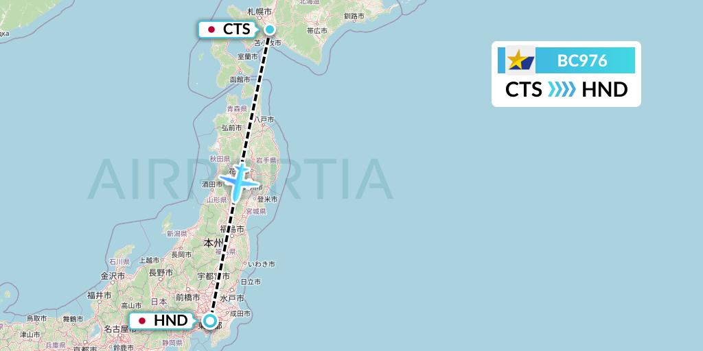 BC976 Skymark Airlines Flight Map: Sapporo to Tokyo