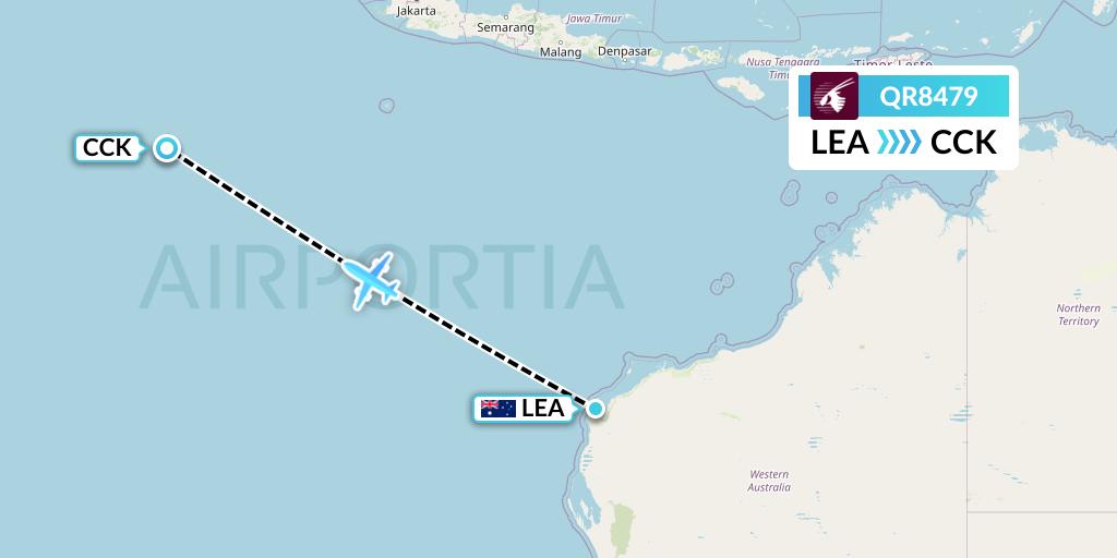 QR8479 Qatar Airways Flight Map: Learmonth to Cocos Islands
