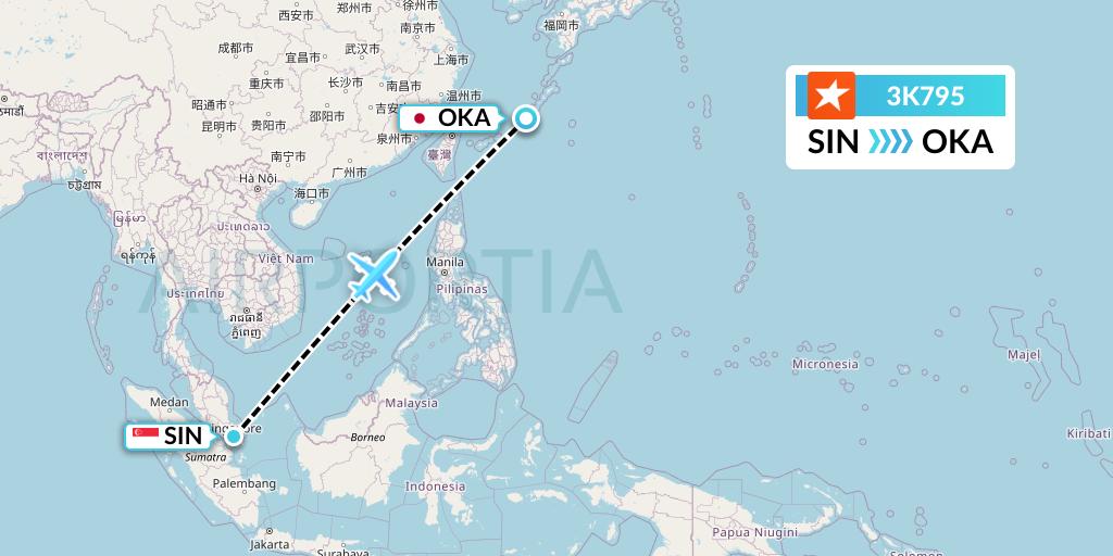 3K795 Jetstar Asia Flight Map: Singapore to Naha