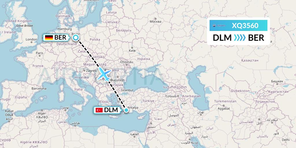 XQ3560 SunExpress Flight Map: Dalaman to Berlin