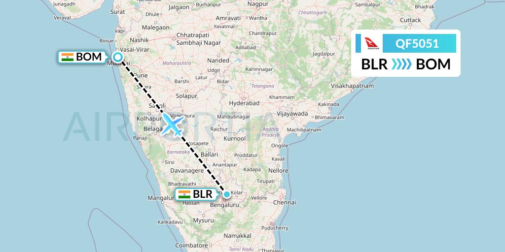 QF5051 Qantas Flight Map: Bangalore to Mumbai