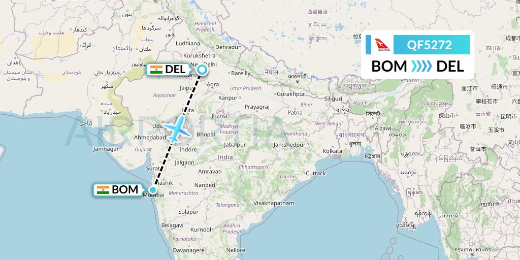 QF5272 Qantas Flight Map: Mumbai to Delhi