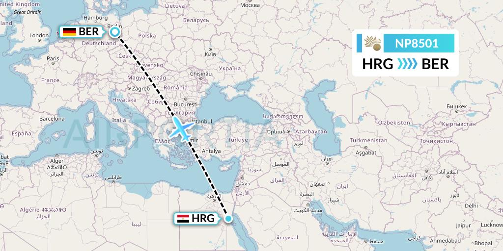 NP8501 Nile Air Flight Map: Hurghada to Berlin