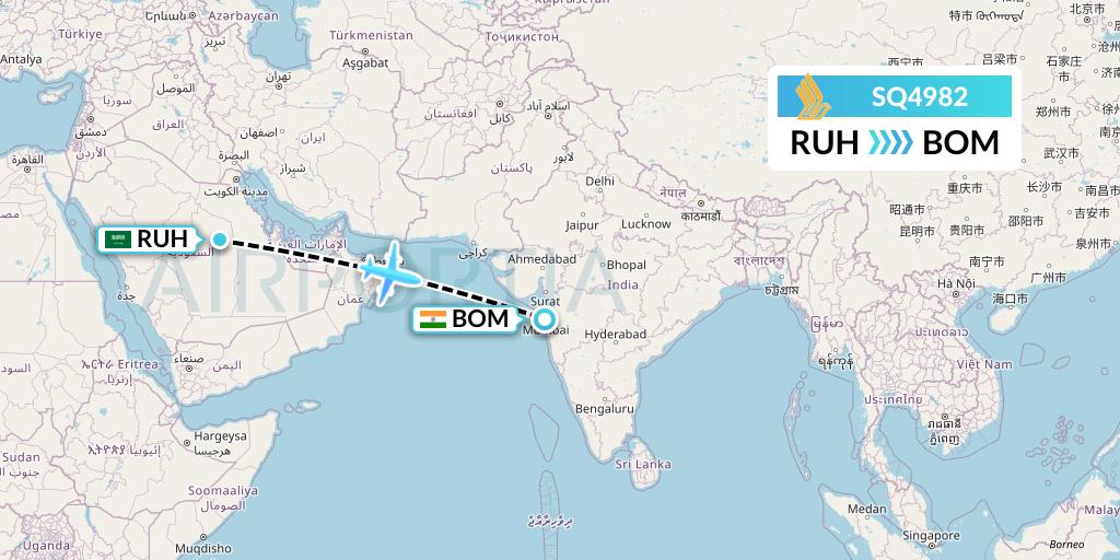 SQ4982 Singapore Airlines Flight Map: Riyadh to Mumbai